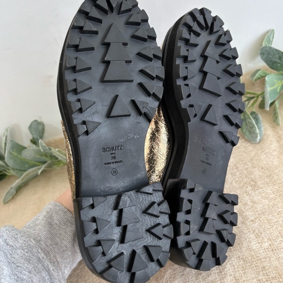 Schutz Lucille Suede and Shearling bootie gold and black women size 7 - Picture 7 of 10